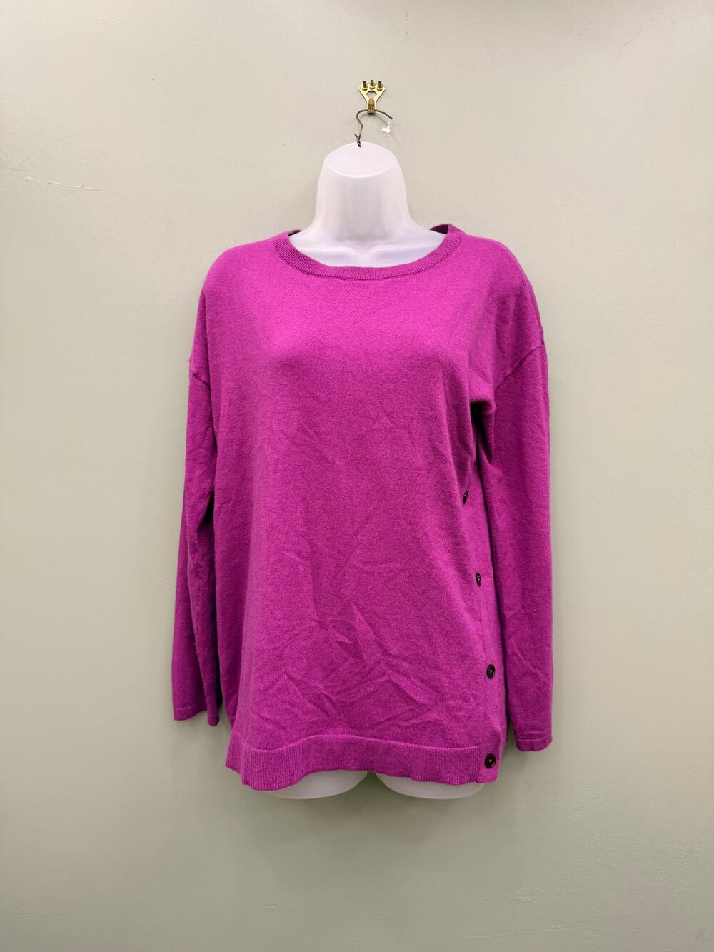 Talbots Lambswool Sweater Small Magenta Pink Oversized Side Button Tunic